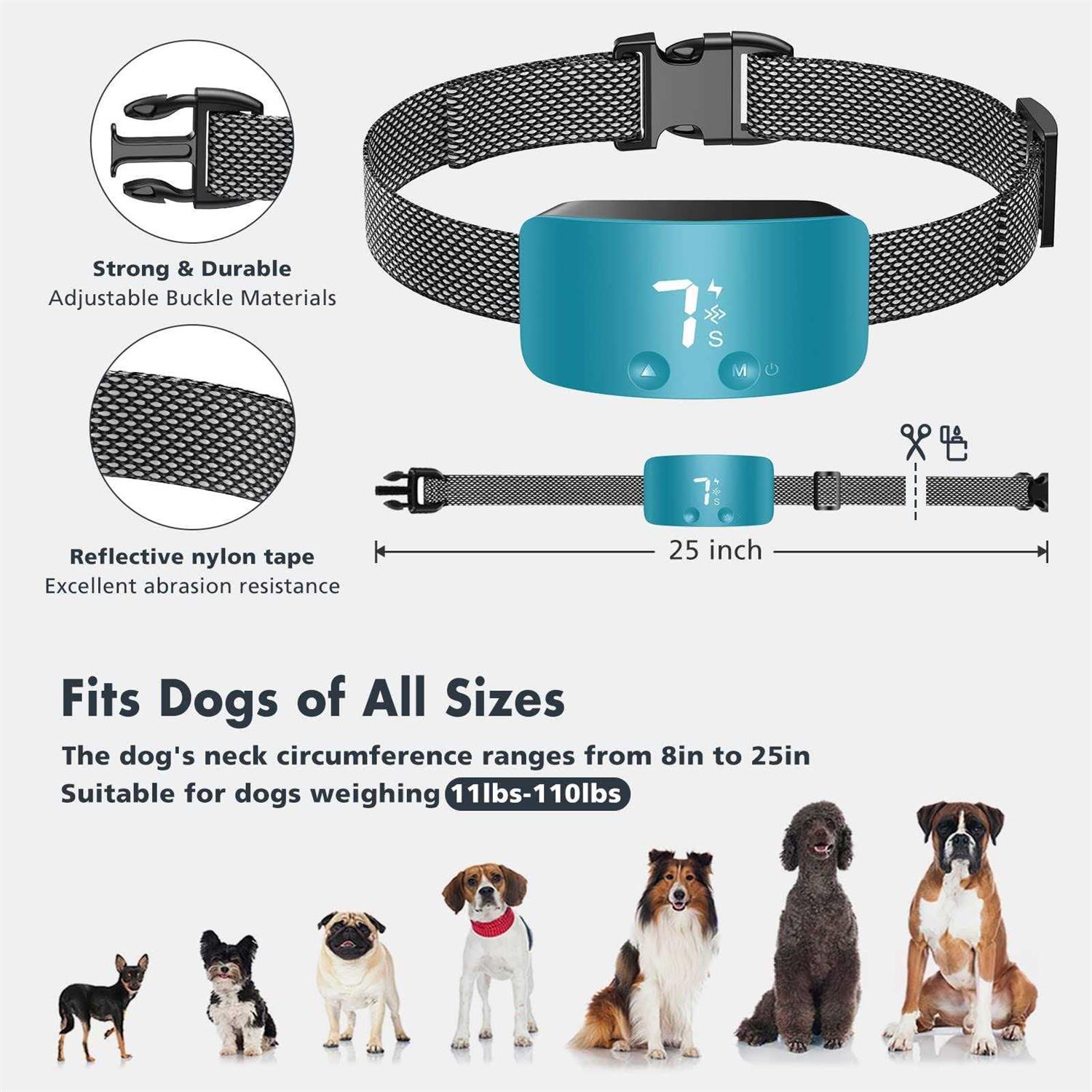 NBJU Bark Collar for Dogs,Rechargeable Anti Barking Training Collar with 7 Adjustable Sensitivity and Intensity Beep Vibration for Small Medium