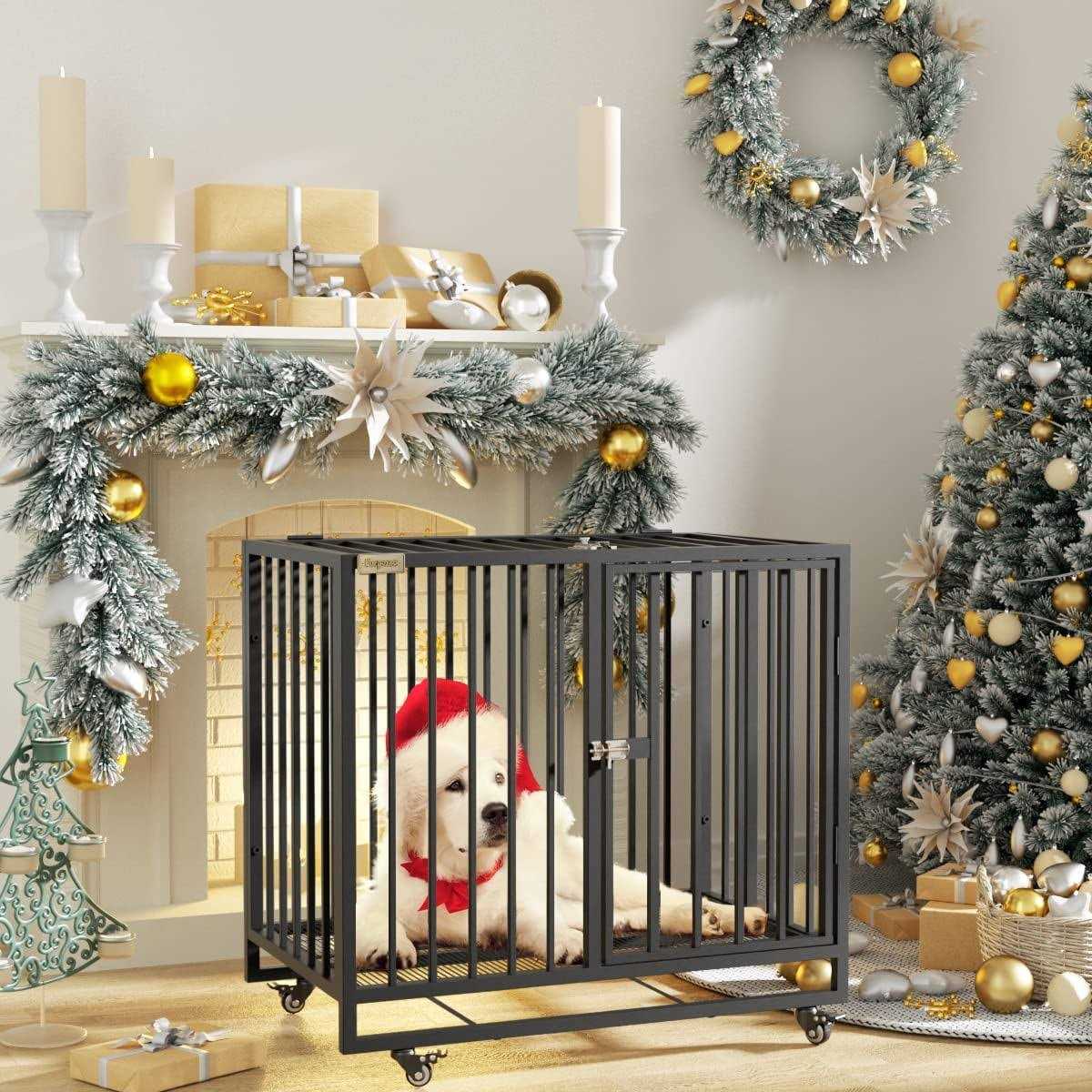 Furpezoo Dog Crate Heavy Duty Strong Steel Dog Cage Medium Dog Kennel with 4 Wheels