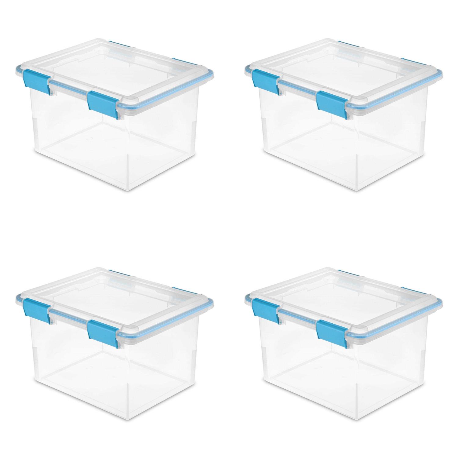 Sterilite 32 Qt Gasket Box Clear Base and Lid Blue Aquarium Set of 4
