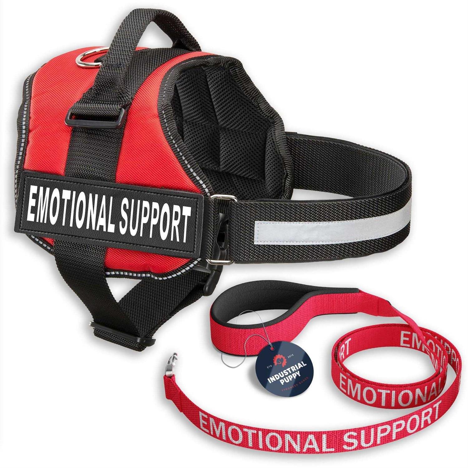 Industrial Puppy Emotional Support Dog Vest Harness with Reflective Straps and Matching ESA Leash Set