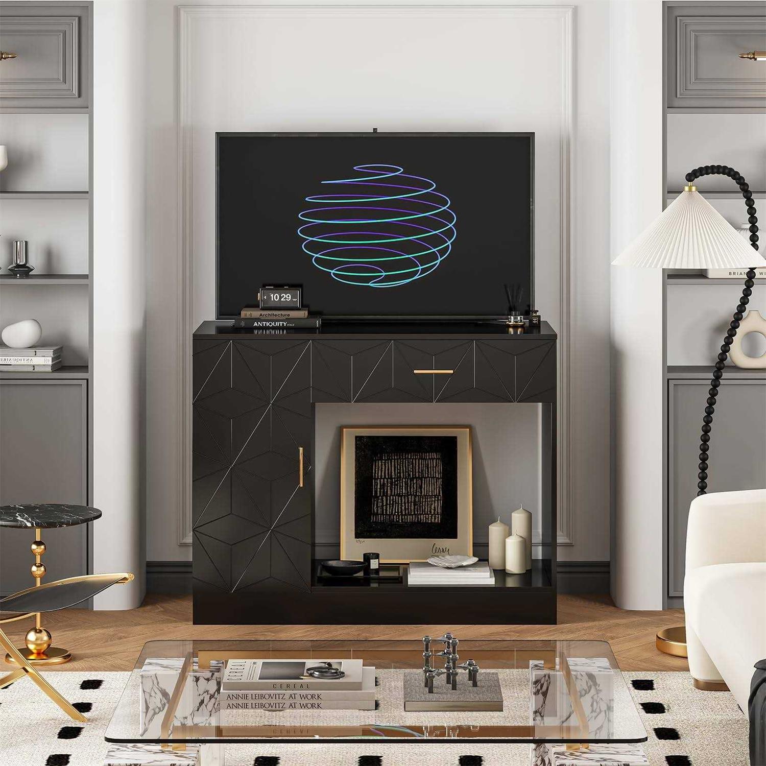 Saudism 40 Gallon Fish Tank Stand, 29-50 Gallon Aquarium Stand, Black Tank Stand, Fish Tank Table with Drawer and Cabinet, Sturdy and Durable