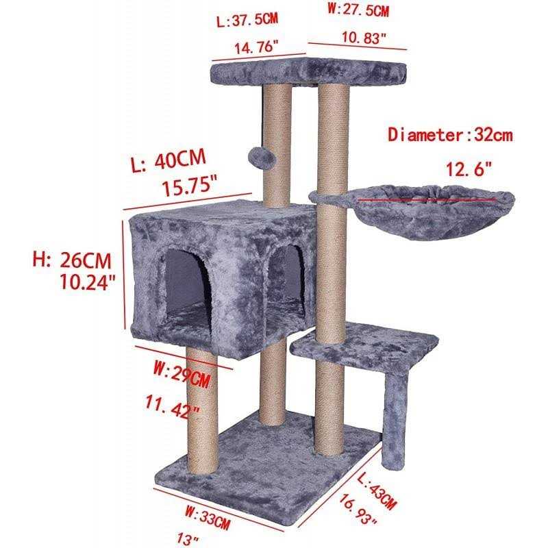 Aiwikide 002G Cat Tree has Scratching Toy with a Ball Activity Centre Cat Tower Furniture Jute-Covered Scratching Posts Grey