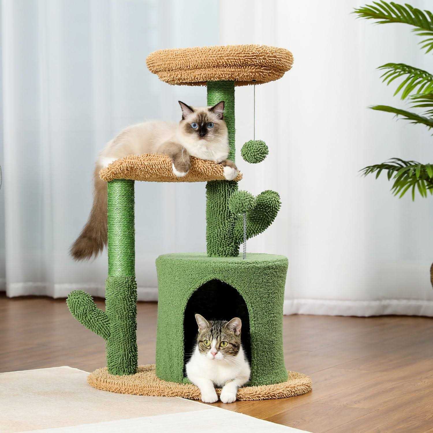 Pawz Road 32 inch Cat Tree Tower Cactus Sisal Scratching Posts Condo Perch for Indoor Kitty Small Cats