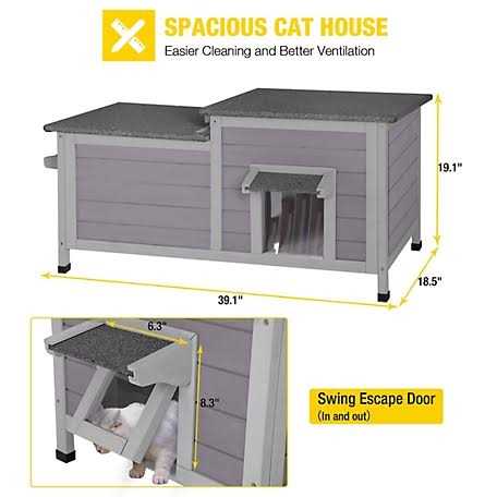 aivituvin Feral Cat Shelter 2-Room Outdoor Cat House for Rescued Cats AIR93