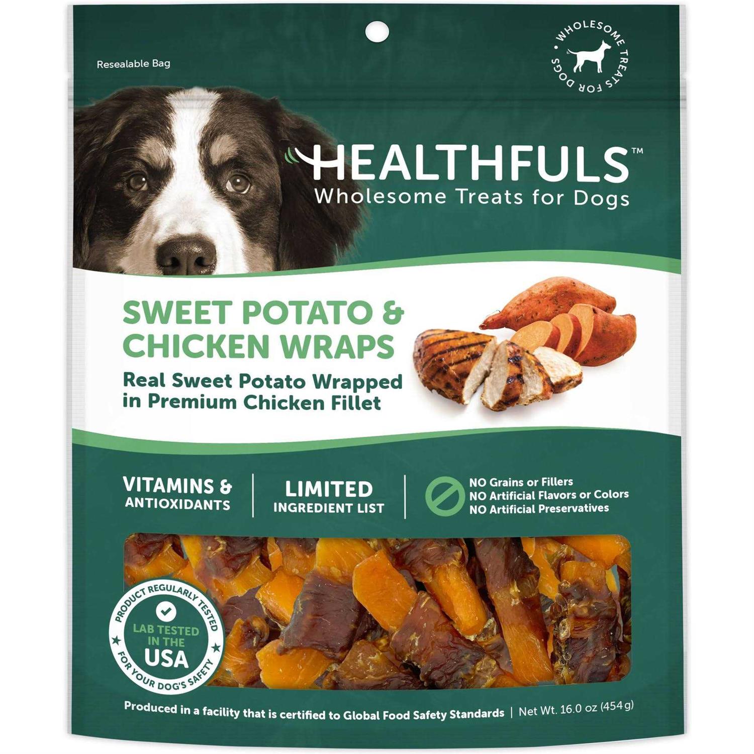 Ruffin’ It Healthfuls Treats for Dogs, Sweet Potato & Chicken Wraps, Wholesome – 16.0 oz