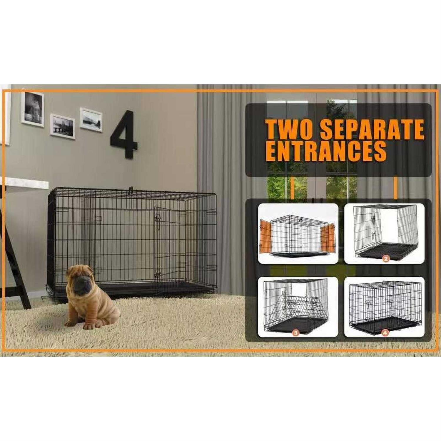 Dog Crate for Large Dogs,42 Inch Dog Kennel Outdoor with Double-Door,Folding Mental Pet Dog Cages with Divider Panel , Tray and Handle