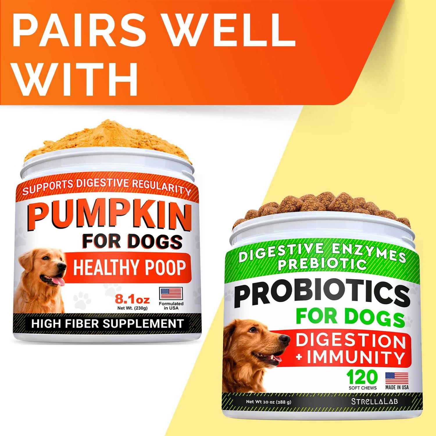 StrellaLab Pumpkin High Fiber Stool Consistency Powder Digestive Supplement for Dogs