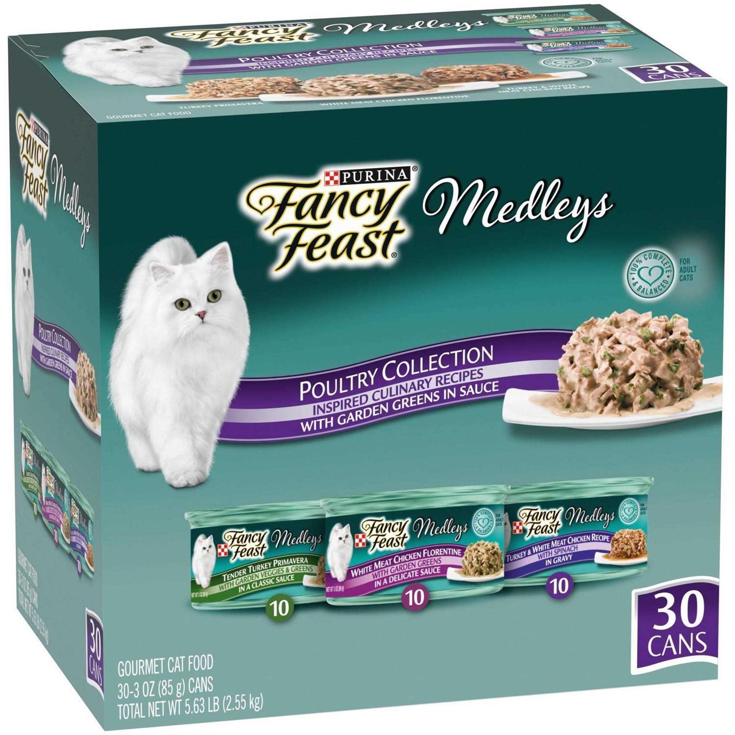 Purina Fancy Feast Wet Cat Food Variety Pack Medleys Poultry Collection with Garden Greens in Sauce