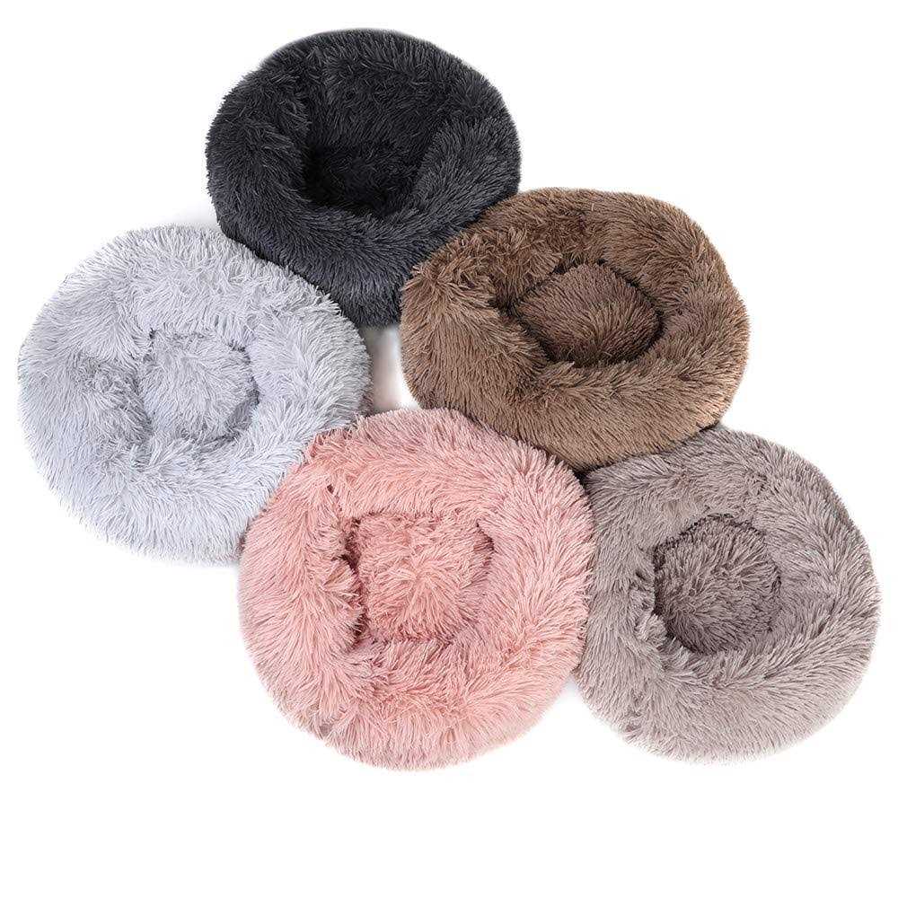 Otoez Round Plush Donut Pet Bed Warm Fur Cuddler Dog Cat Cushion Bed Calming Bed Non-Slip Bottom