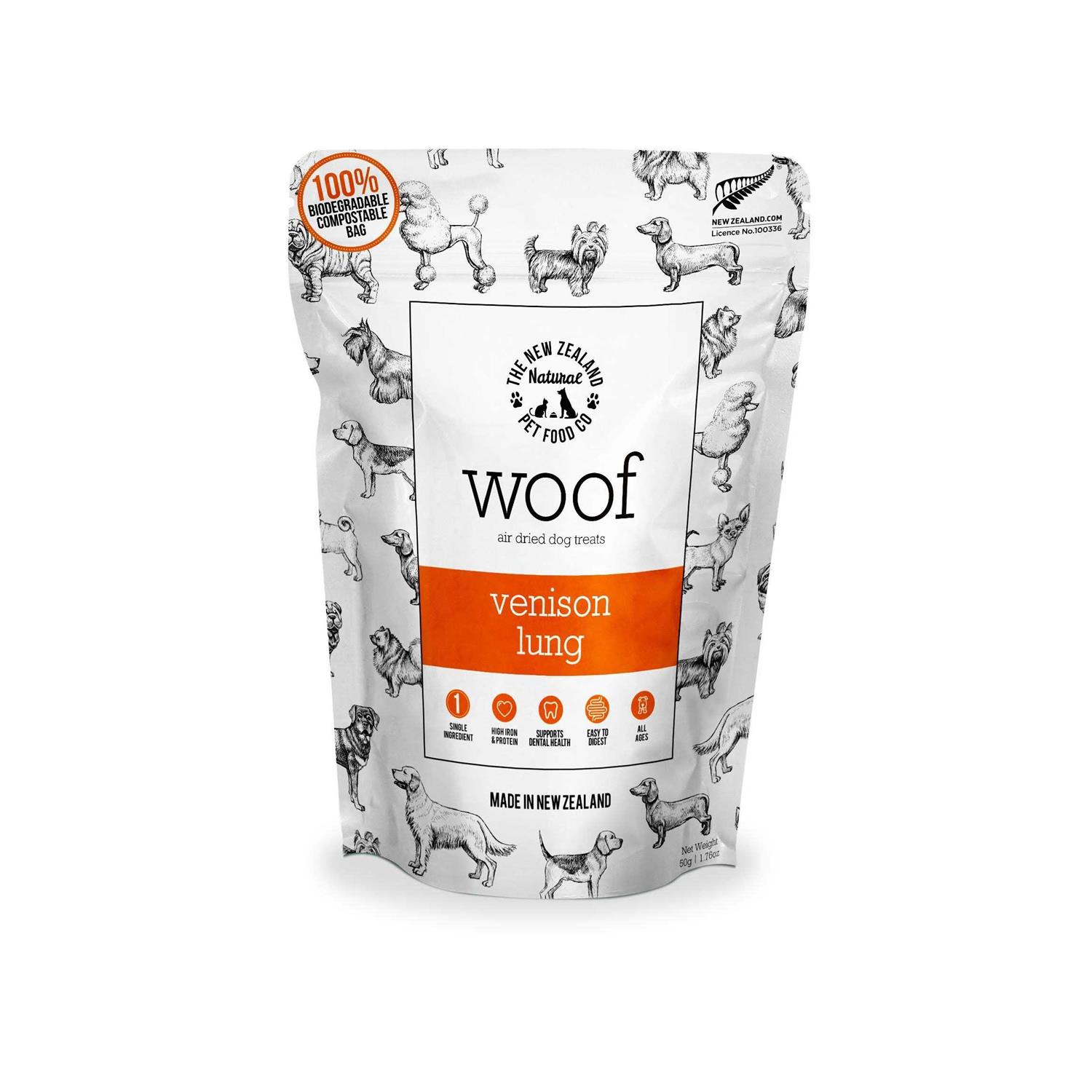 The New Zealand Natural Pet Food Co. Woof Venison Lung Air Dried Dog Treat