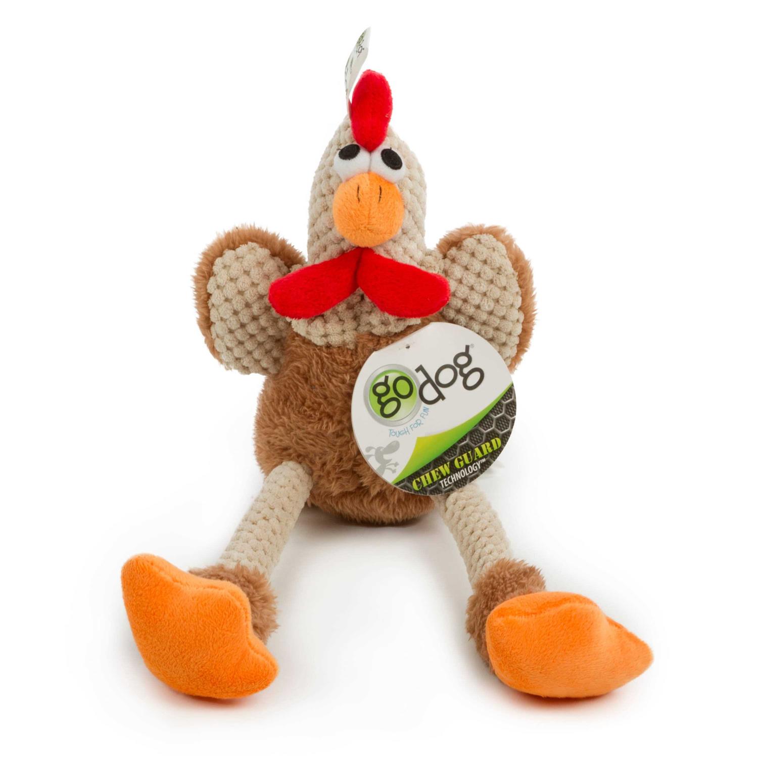 goDog Checkers Chew Guard Skinny Rooster Dog Toy