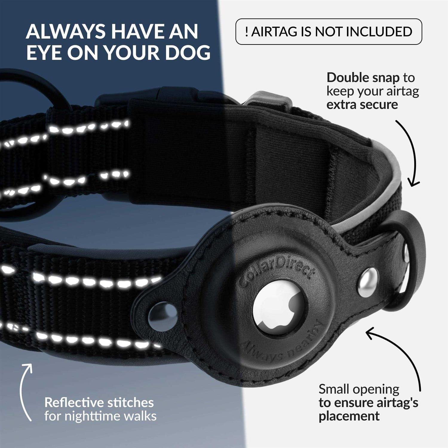 Airtag Dog Collar, CollarDirect, Reflective Dog Collar for Apple Air Tag for Large, Medium, and Small Dogs