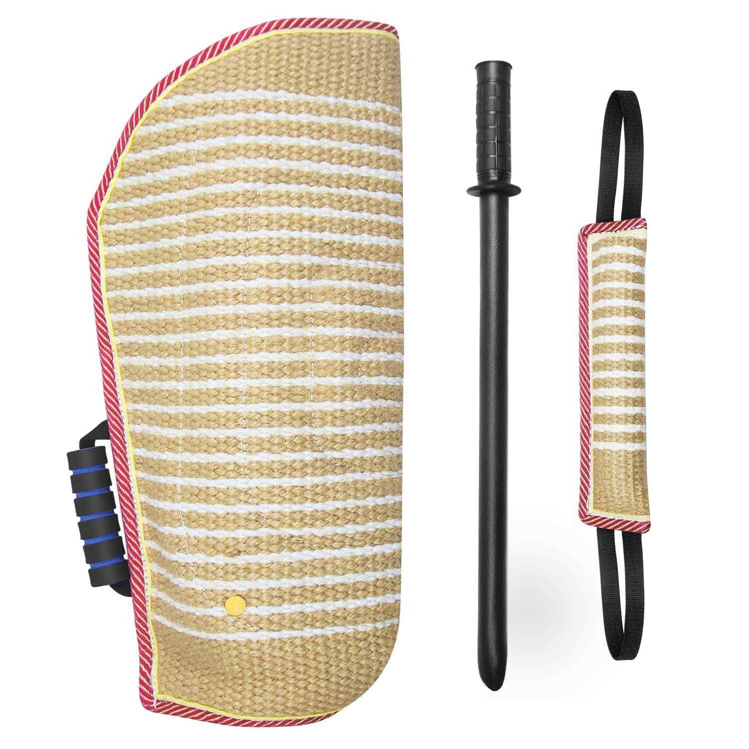 MelkTemn Professional Dog Bite Training Set 3 in 1 Dog Bite Sleeve Arm + Whip Agitation Stick for Dogs Training Protection for Biting + Dog Bite Pillow Tug