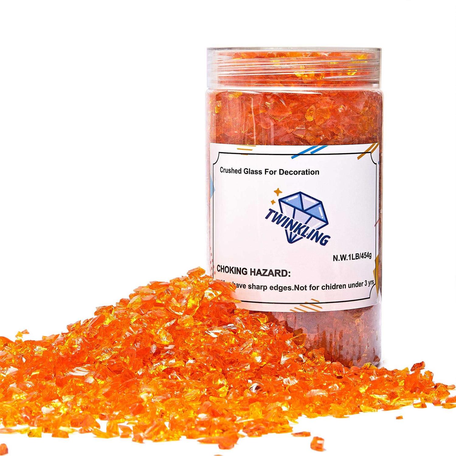 TWINKLING High Luster Fire Glass Gravel Stone Glitter,Broken Glass,Fire Gems Chips,Crushed Glass for Fire Pit Crafts Resin Art Aquarium Garden