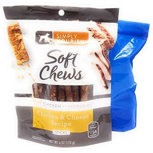Simply Nourish Soft Chews Dog Treat Sticks, 6oz and Tesadorz Resealable Bags