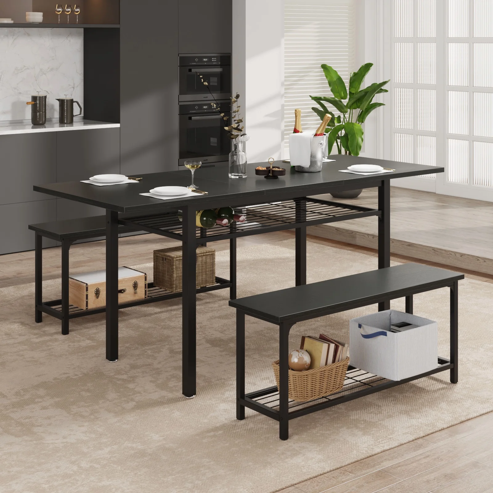 FiveWillowise 3-Piece Dining Table Set for 4-8, Kitchen Table Set with Metal Frame & Wooden Board .63