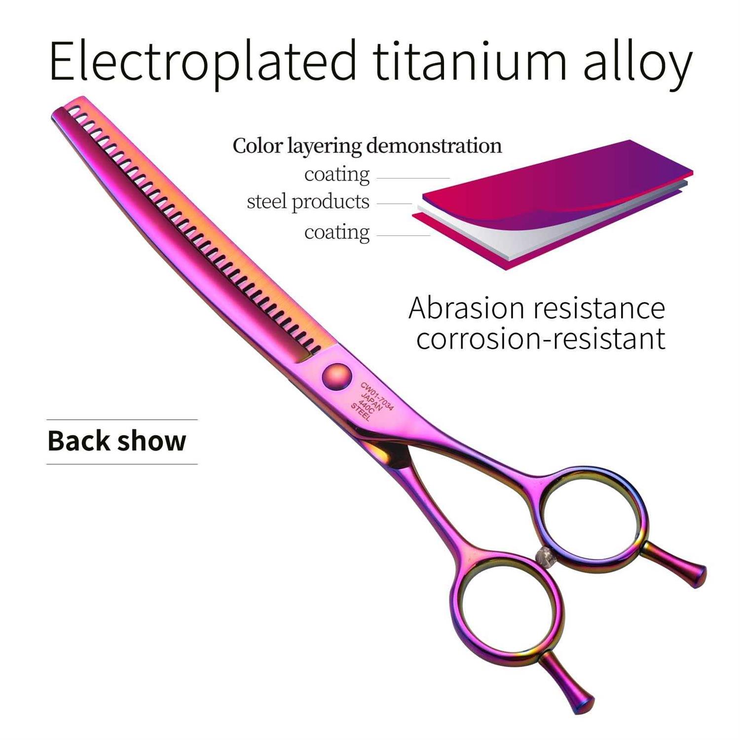 Fenice Peak Professional Dog Grooming Scissors Pet Curved Thinning Shears 7.0” Extremely Sharp Blades 440C Steel Thinning Scissors Durable Smooth