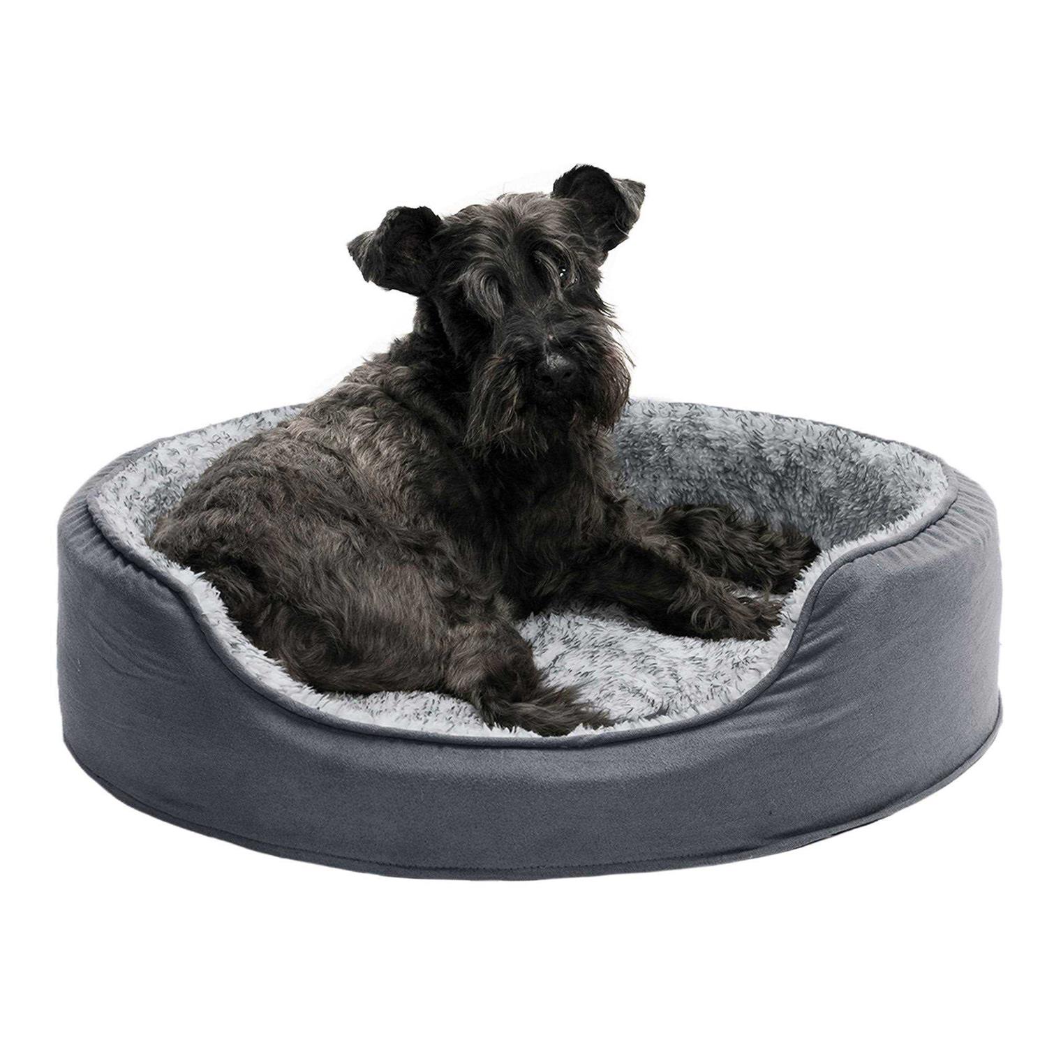 FurHaven Two-Tone Fur & Suede Oval Dog Bed