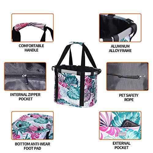 Raymace Bicycle Basket Dog Bike Handlebar Basket Front,Folding Detachable Quick Release Easy Install,Cycling Picnic Bag