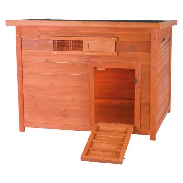TRIXIE Natura Duck Coop with Ramp, Pull-Out Tub, Hinged Roof, Brown, 36x30x27