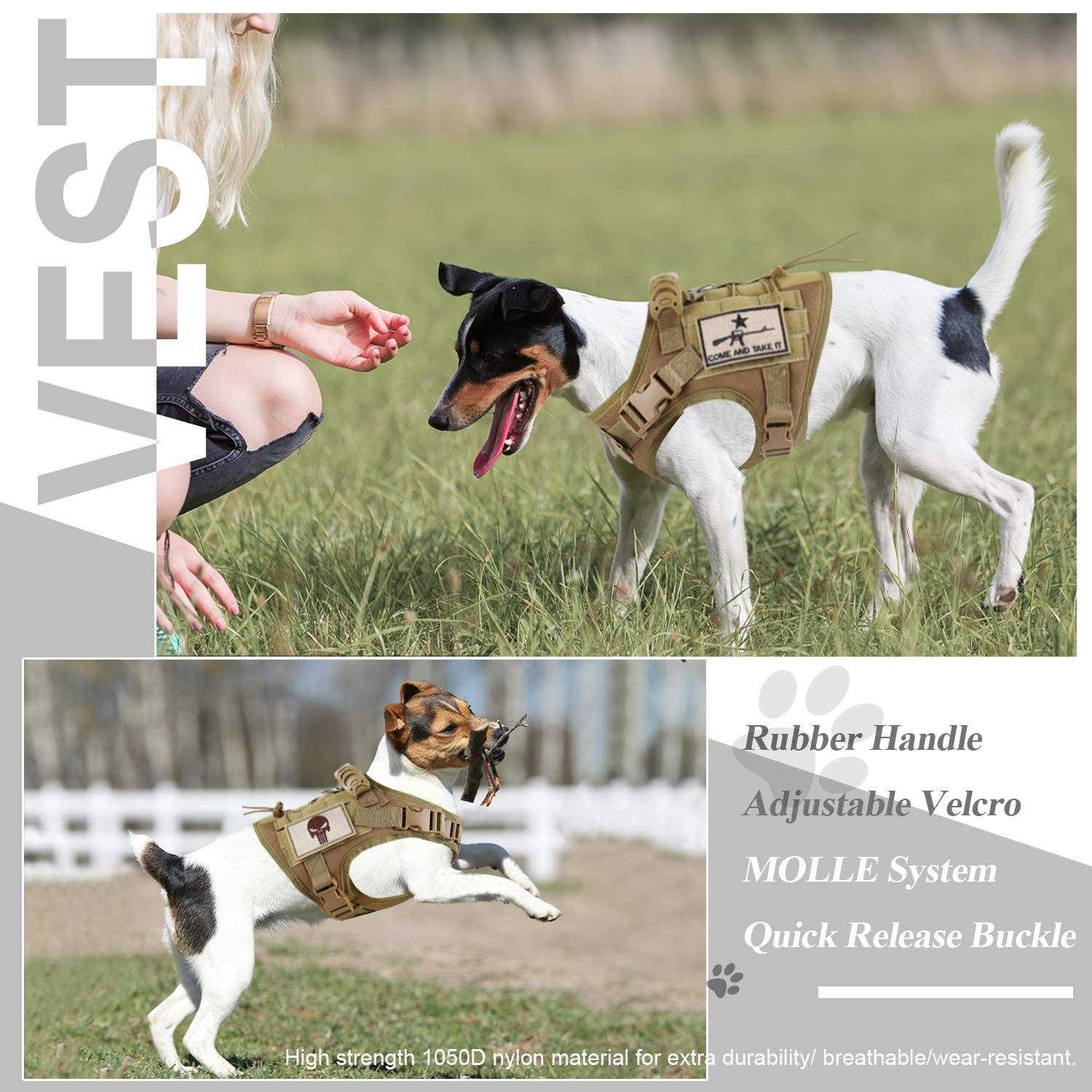 SALFSE Tactical Dog Training Harness Outdoor Working Vest Adjustable Military MOLLE Dog Vest Harness with Rubber Handle