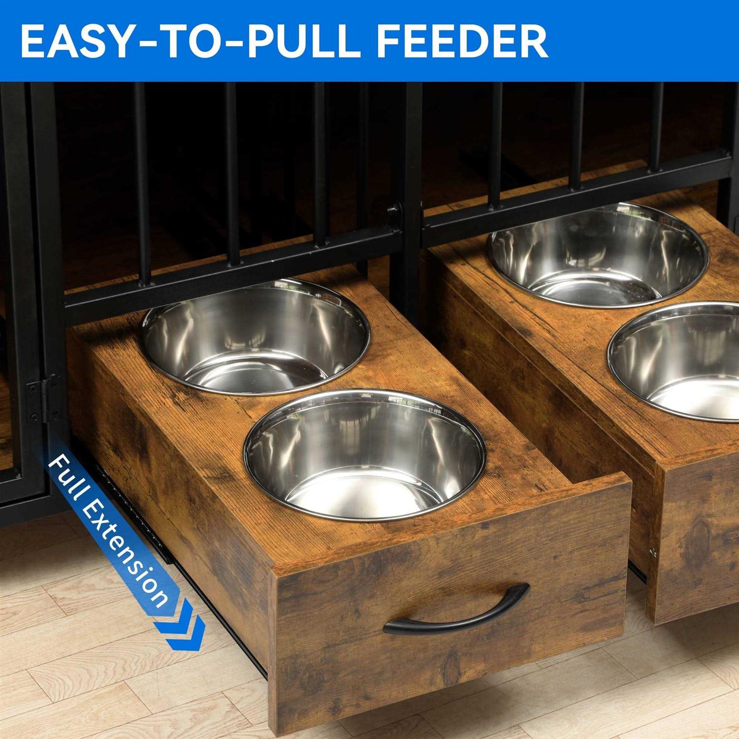 Dextrus Dog Crate Furniture Large Breed with Dog Feeder 74.8 inch inch Wooden Dog Kennel Furniture Indoor Heavy Duty Dog Crate with Drawers