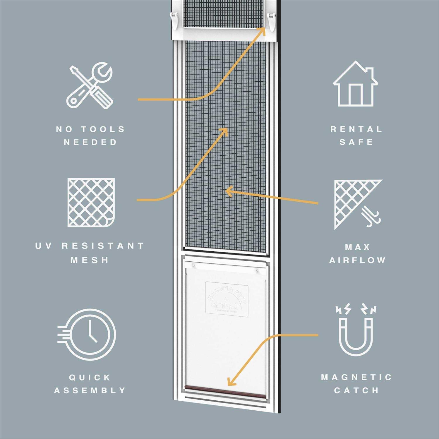 Hakuna Pets Patio Pet Door Screen Insert Panel for Sliding Doors Fits Door Track Min Ht Max Ht 84.25