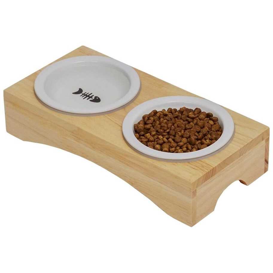 Frisco Double Elevated Cat Bowl with Wood Stand