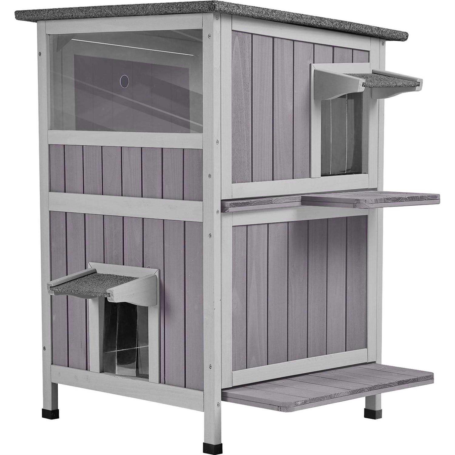 Aivituvin Two Tier Wooden Cat House with Waterproof Roof AIR14-1