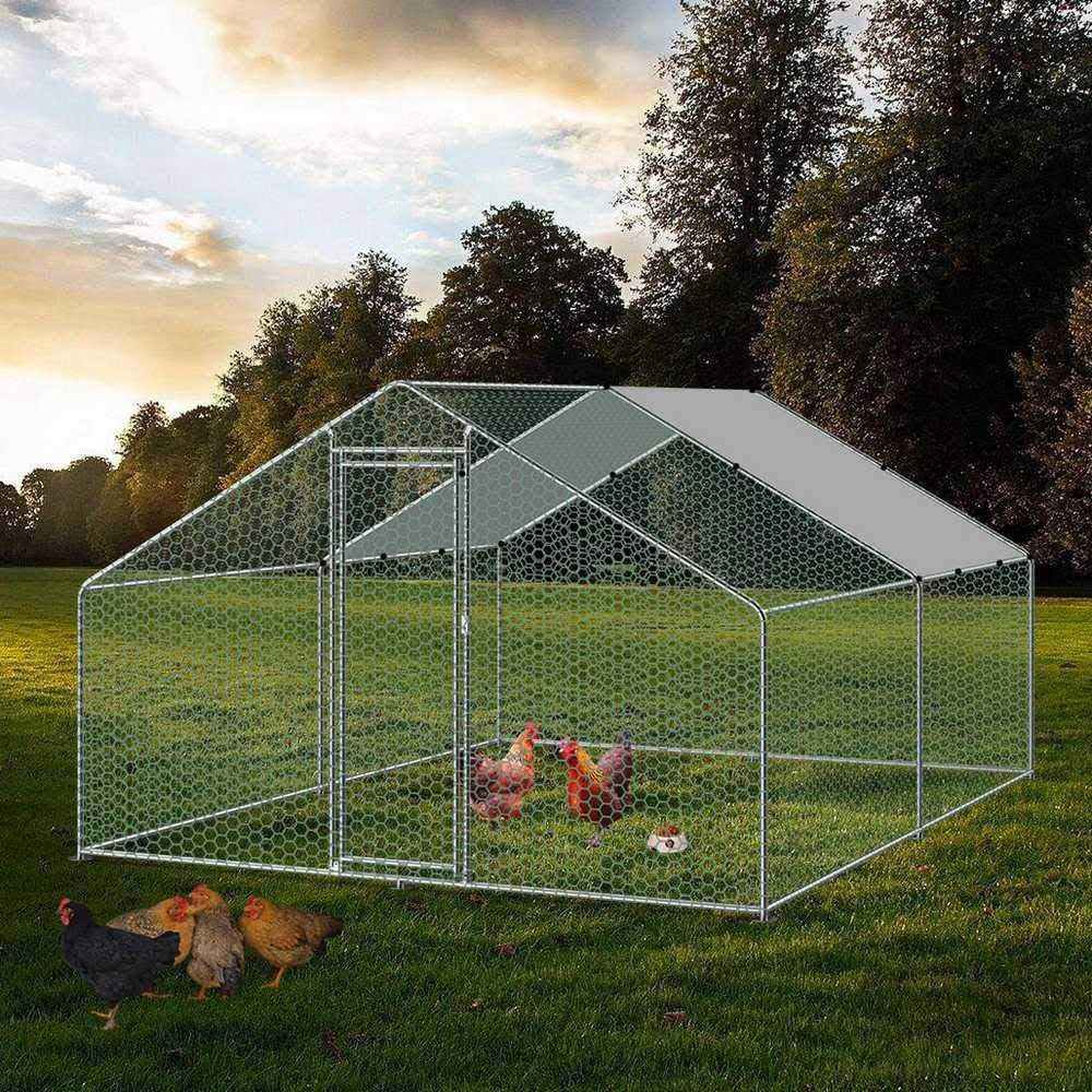 Carmyra Large Chicken Coop Walk-in Metal Poultry Cage House Rabbits Habitat Cage Spire Shaped Coop with Waterproof and Anti-Ultraviolet Cover