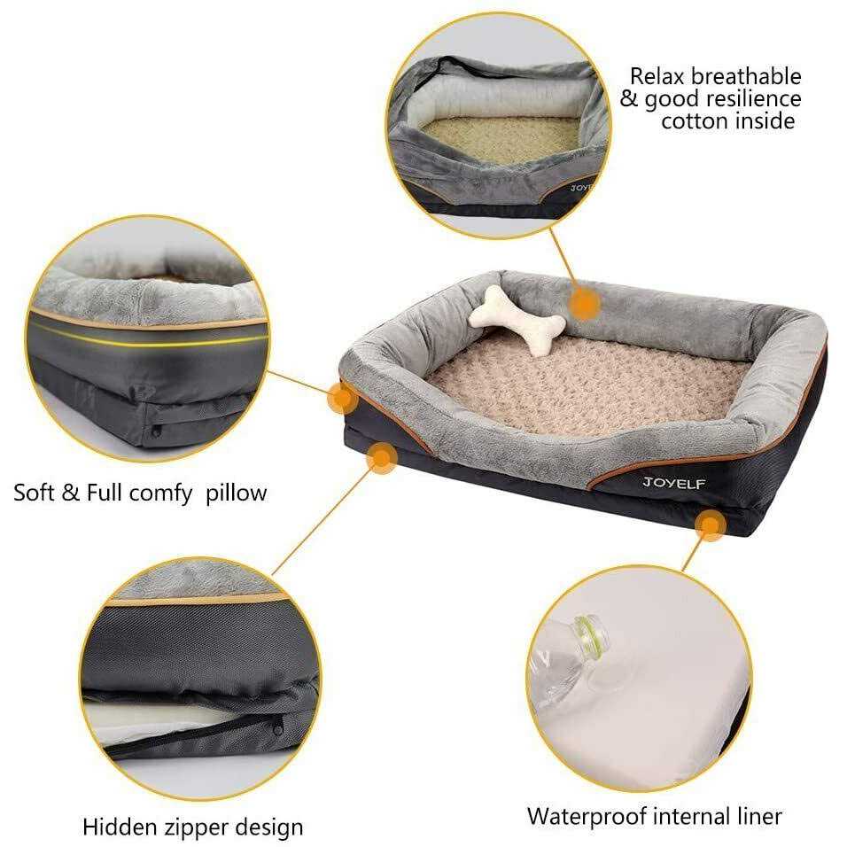 Joyelf Large Memory Foam Dog Bed, Orthopedic Dog Bed & Sofa with Removable Washable Cover and Squeaker Toy as Gift