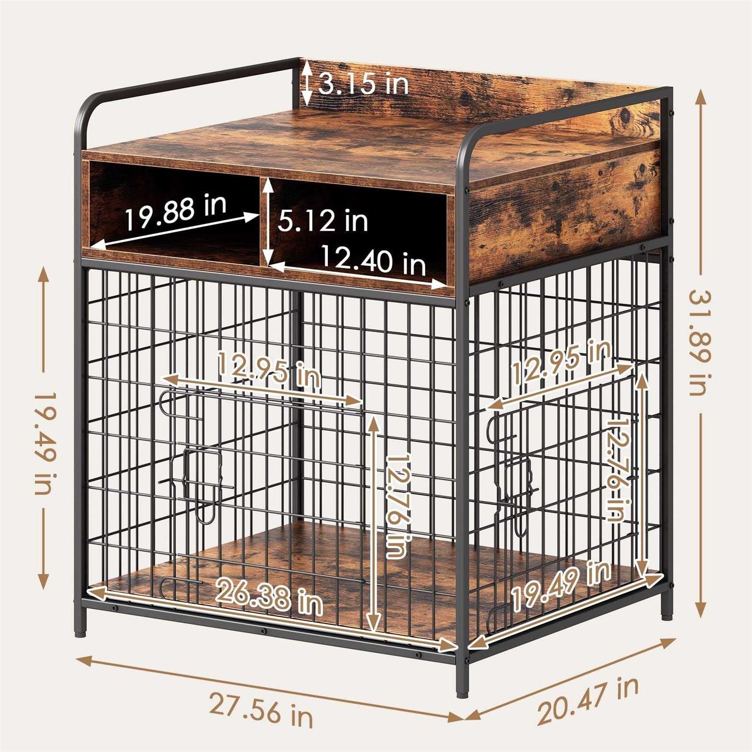 Saudism Dog Crate Furniture Dog Kennel Indoor Wood Dog Cage Table with Drawers Storage