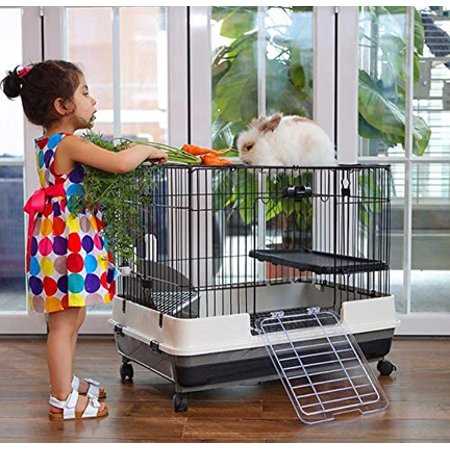 Large 2-Level Indoor Small Animal Pet Cage for Guinea Pig Ferret Chinchilla Cat Playpen Rabbit Hutch with Solid Platform & Ramp, Leakproof Litter Tray