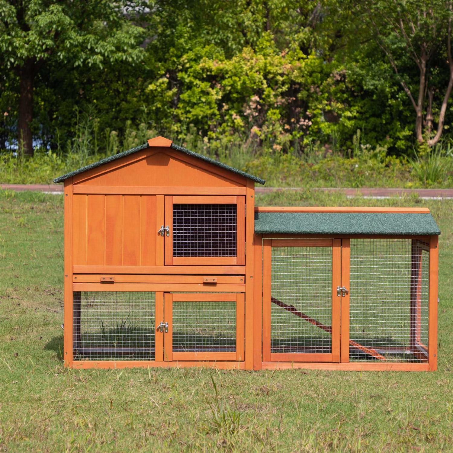 Coziwow by Jaxpety 2-Tier Outdoor Wooden Rabbit Hutch with Ramp