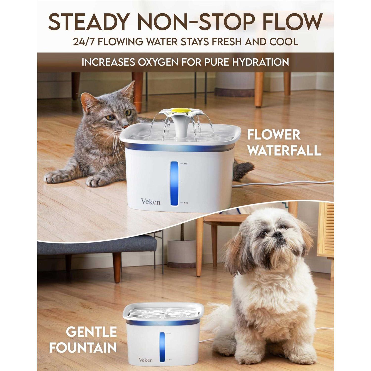 Veken 95oz/2.8L Pet Fountain Automatic Cat Water Fountain Dog Water Dispenser with Smart Pump for Cats