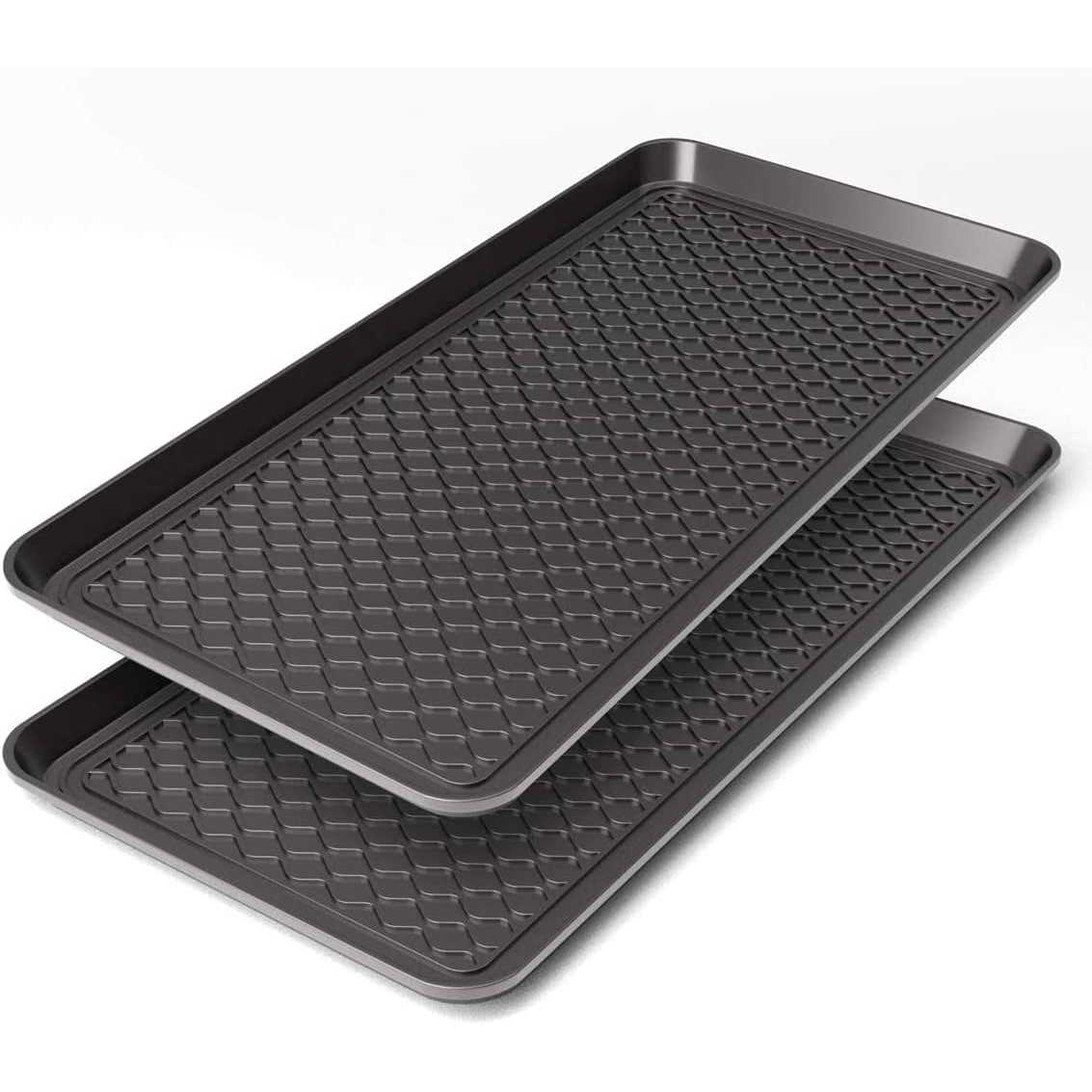 Finorder Multi-Purpose Boot Trays, Set of 2 Black All Weather Heavy Duty Shoe Trays, Pet Feeding Mat, Use for Indoor and Outdoor