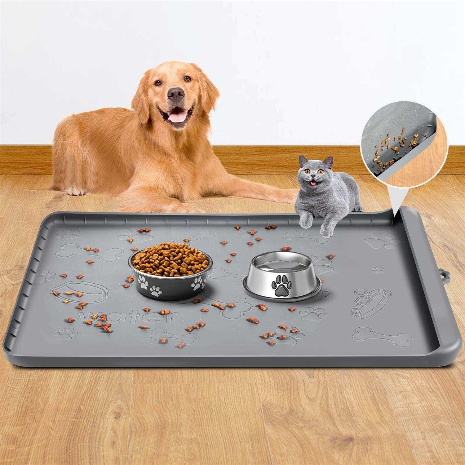 Dog Food Mat with Pocket, Baboies Silicone Dog Mat for Food and Water