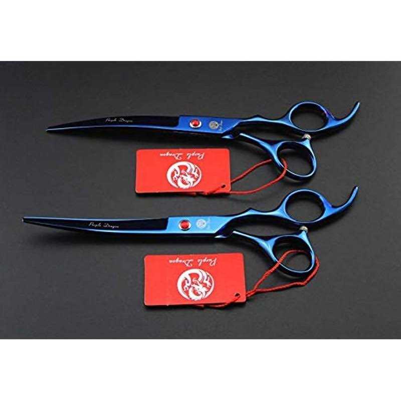 Purple Dragon Professional 7.0 inch 4PCS Pet Grooming Scissors Kit Japan Premium Steel Straight & Curved & Thinning Blade Dog Hair Cutting Shears Set