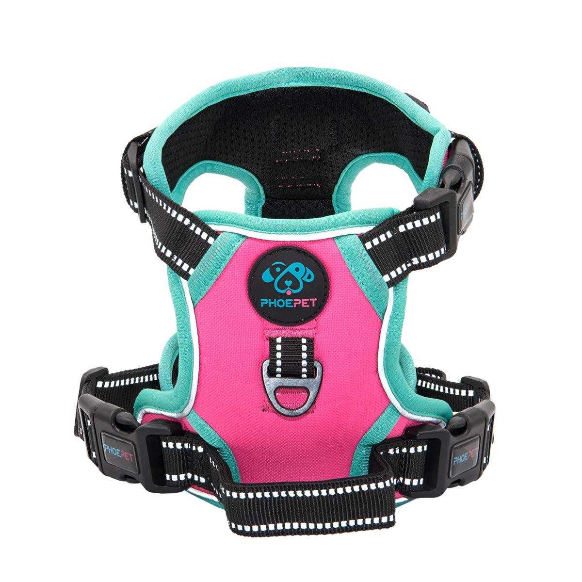 Phoepet No Pull Dog Harness Reflective Front Clip Vest with Handle,Adjustable 2 Metal 3 Buckles