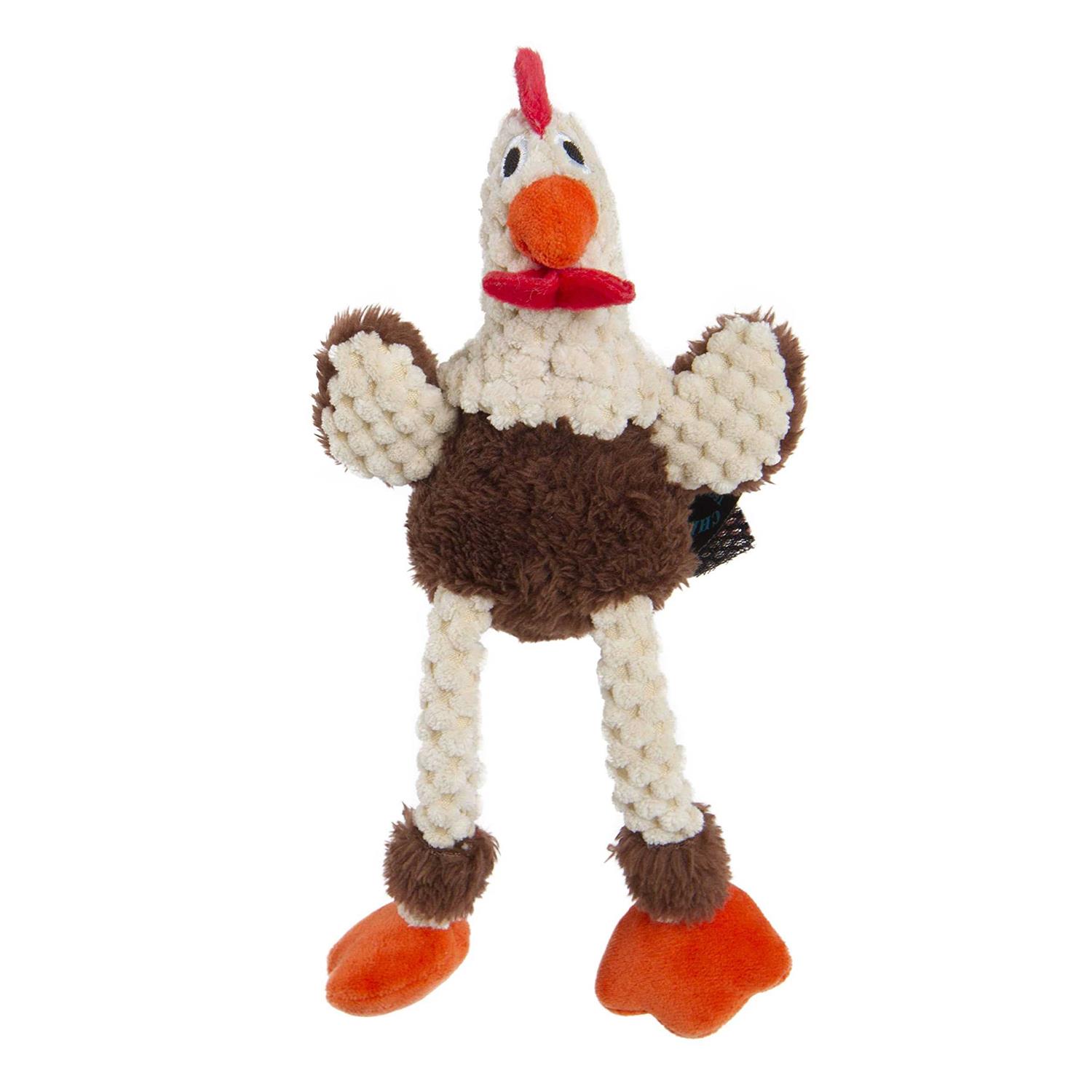 goDog Checkers Chew Guard Skinny Rooster Dog Toy