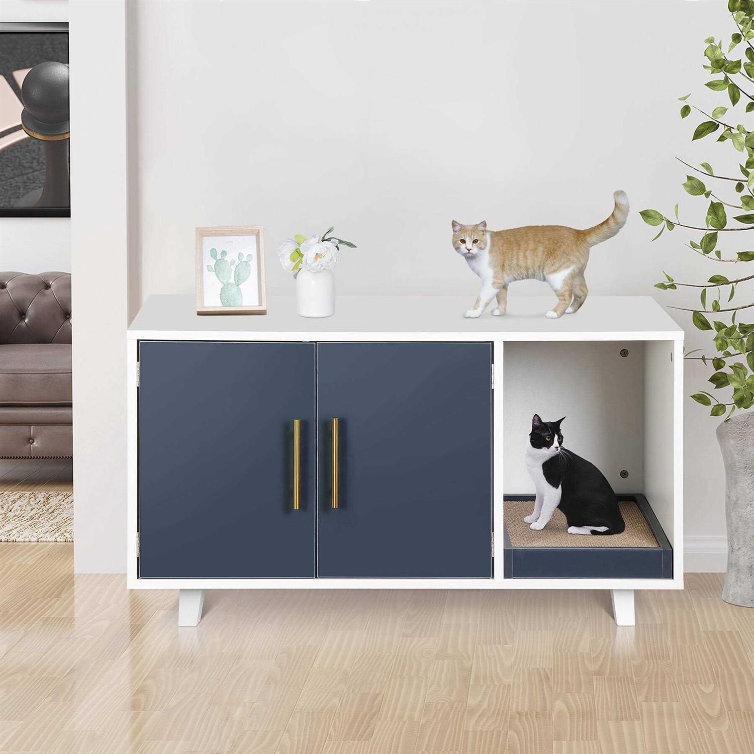 Homgarden 35.8”l x 20”W Cat Hidden Washroom Pet Litter Box Enclosure House W/Scratch Pad