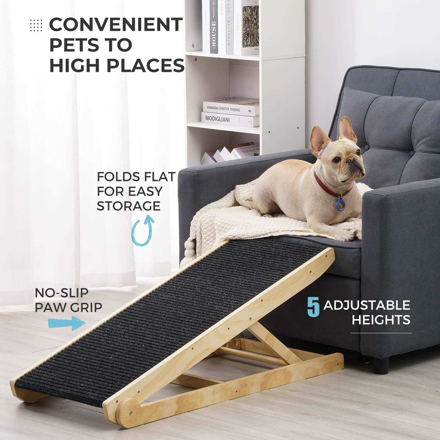 Sweetbin Wooden Adjustable Pet Ramp for All Dogs and Cats Non Slip Carpet Surface and Foot Pads
