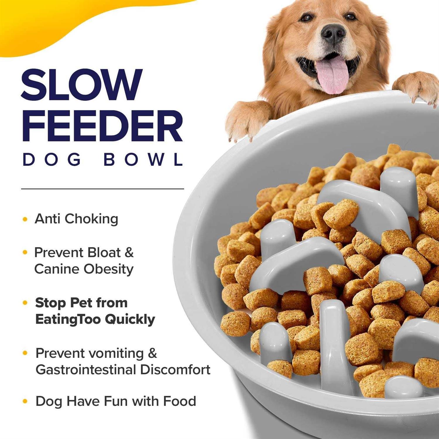 Ciconira Metal Elevated Dog Bowls with Slow Feeder & Spillproof Mat 8°Tilted Raised Dog Bowl Stand with Two 1.3L Stainless Steel Food Water Bowls,4