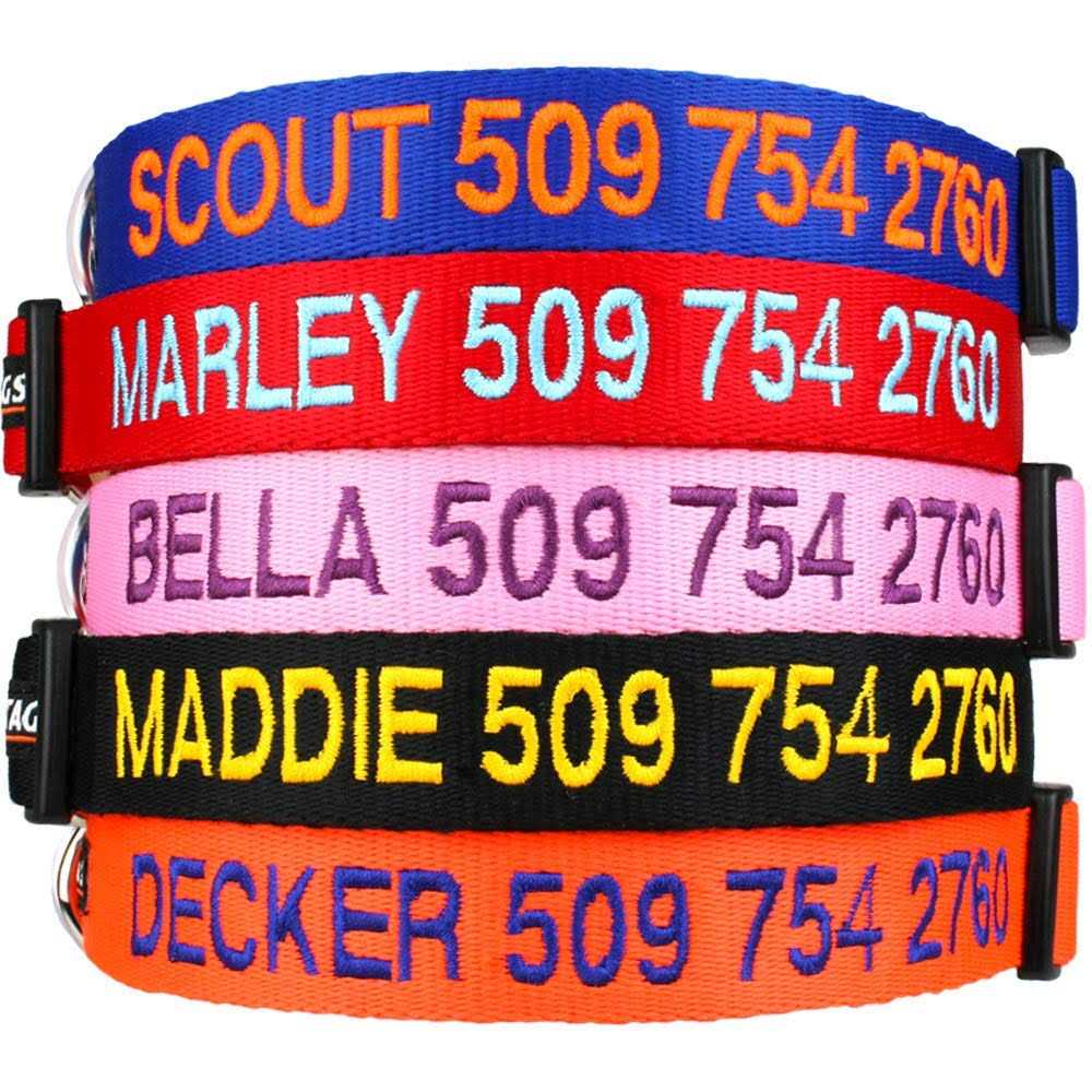 GoTags Personalized Dog Collar, Custom Embroidered with Pet Name and Phone Number and and