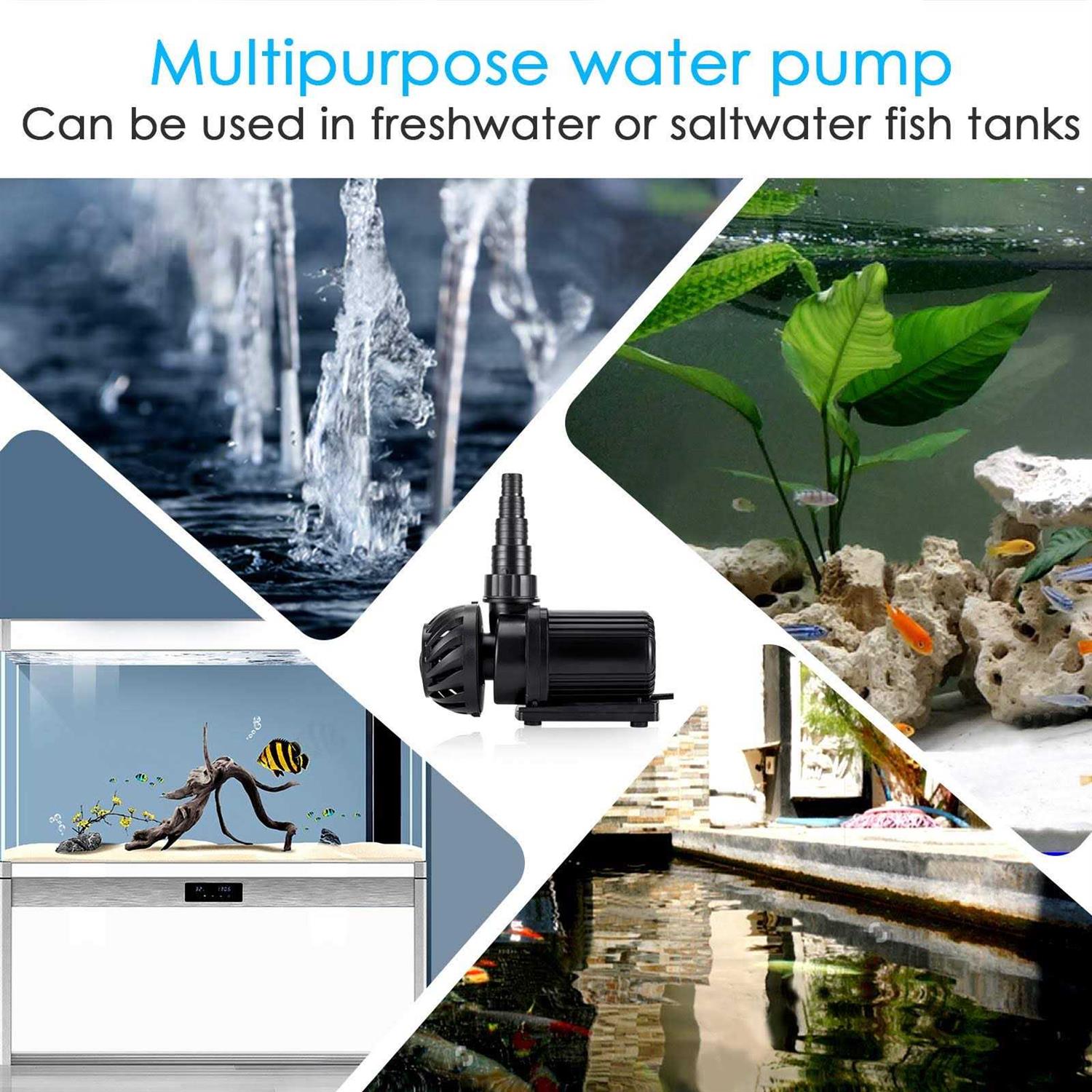 AQQA 800-3200GPH Controllable Water Pump,Circulation Make Wave/Feed Mode/20 Options Flow Adjustable Multifunction Submersible or External Powerful