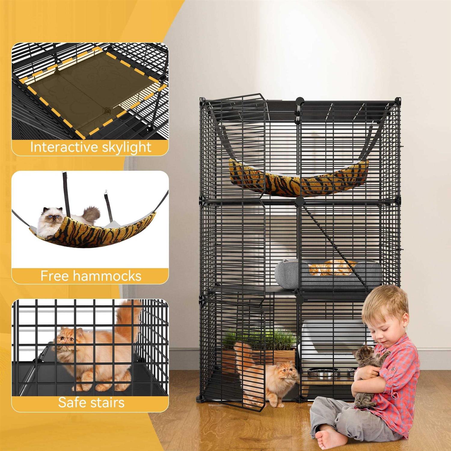 Dextrus Cat Cage Cat Enclosures Cat Kennel with Extra Large Hammock for 1-2 Cats