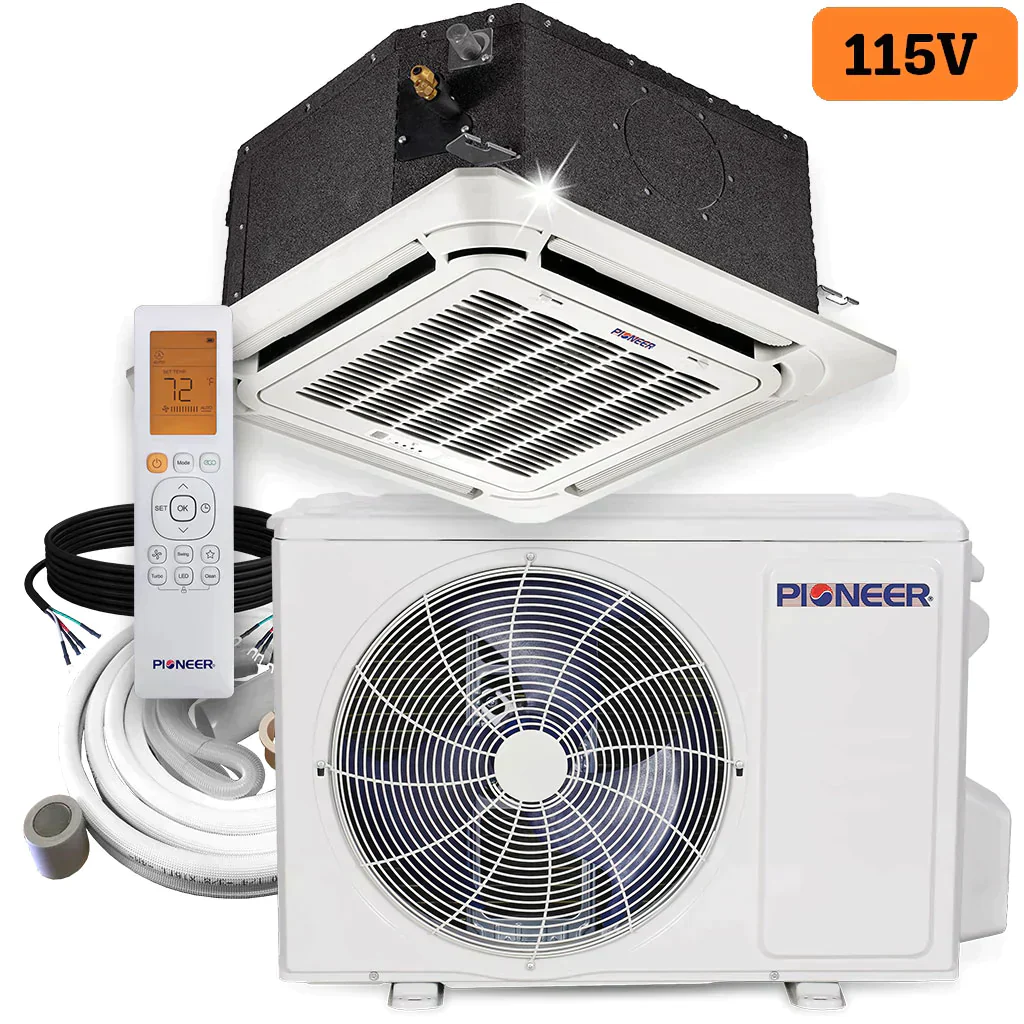 Pioneer® 12,000 BTU 21.5 SEER 115V SEER 8-Way Compact Cassette Mini-Split Air Conditioner Heat Pump System with 33 ft. Line Sets, CYB012AMFILCAD-33