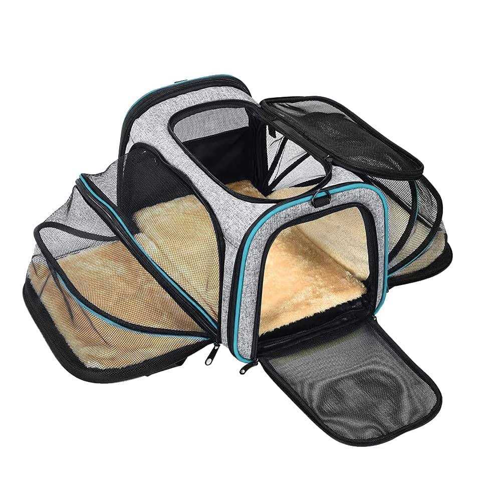 BYTANA Pet Carrier Airline Approved, Expandable Foldable Soft-Sided Dog Carrier, 3 Open Doors, 2 Reflective Tapes, Pet Travel Bag Safe and Easy for Cats