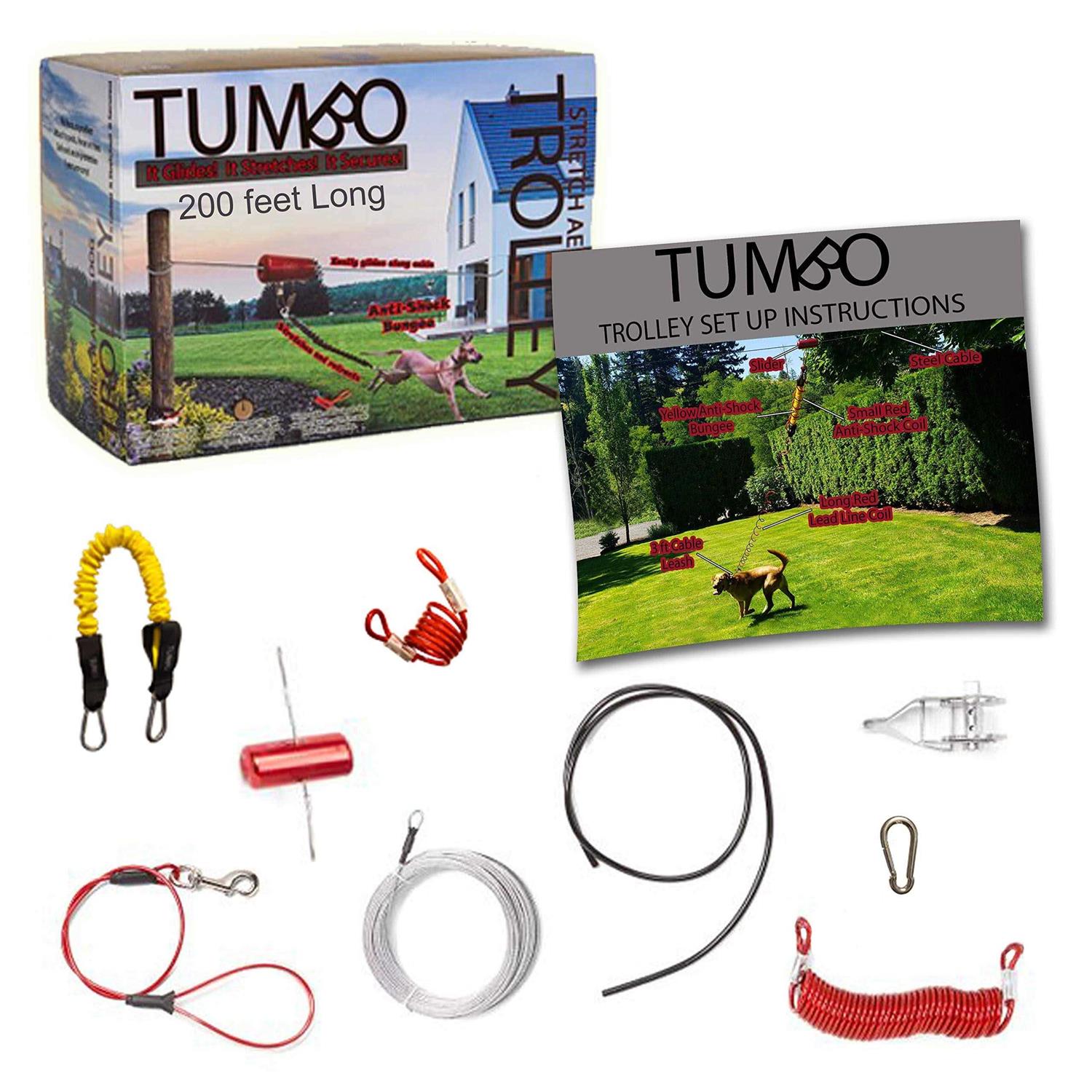 Tumbo Trolley Anti-Shock Aerial Dog Runner for Yard Small and Large Dog