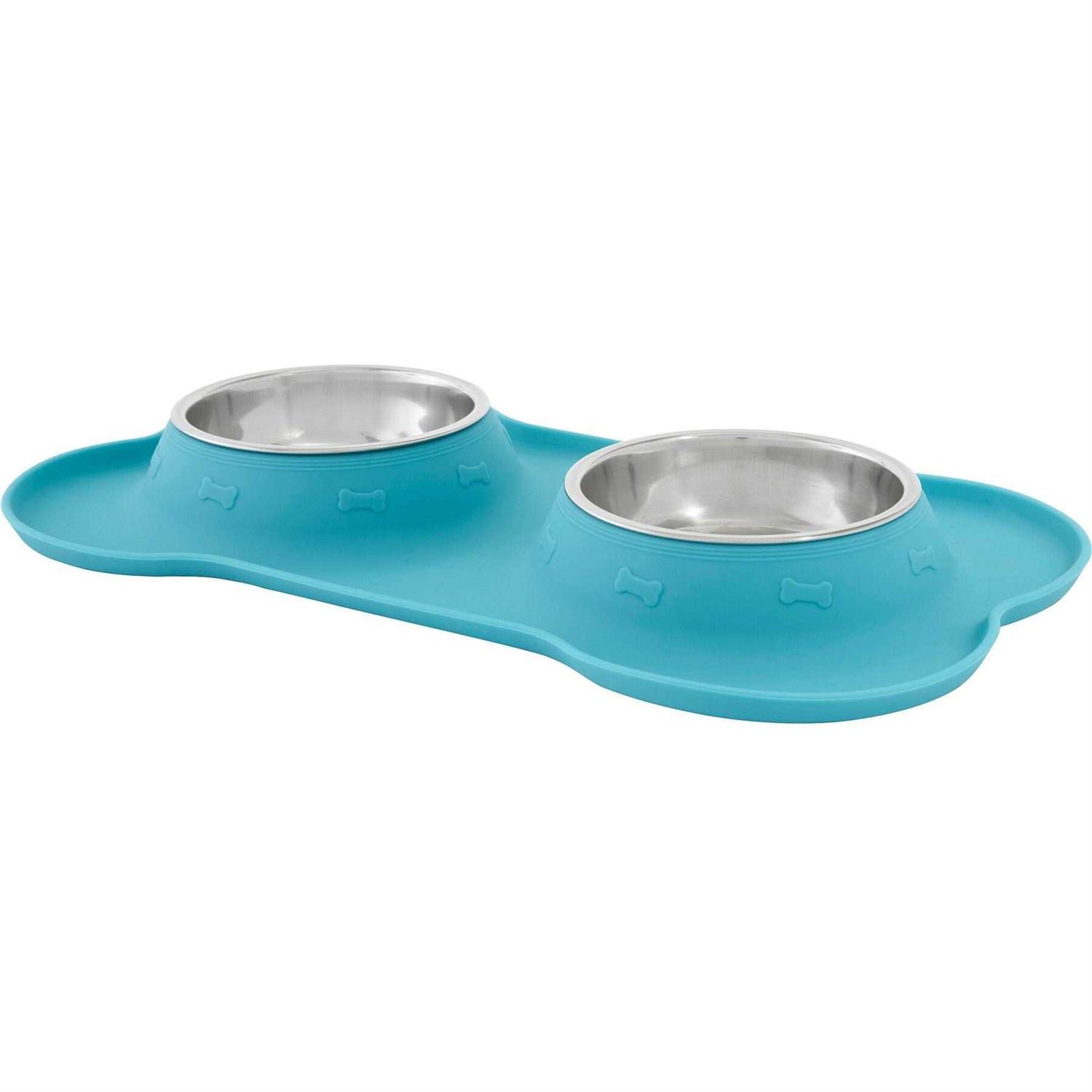 Frisco Double Stainless Steel Pet Bowl with Silicone Mat